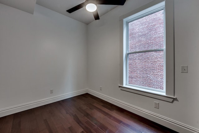 empty room featuring ceiling fan and wood-type flooring