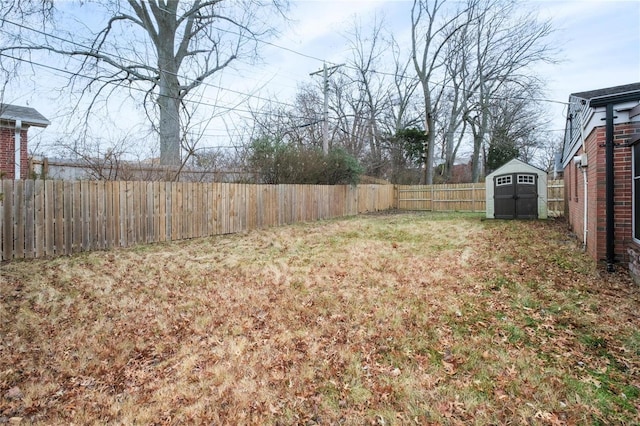 view of yard featuring a shed