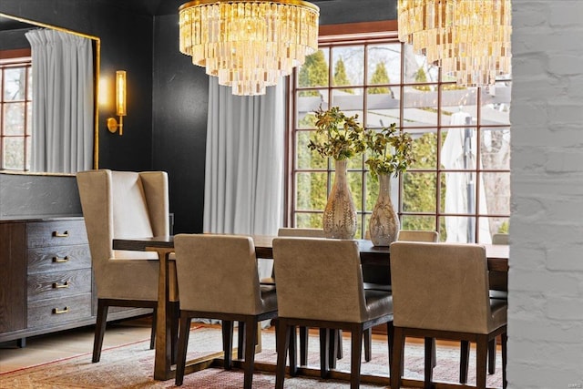 dining room with a chandelier