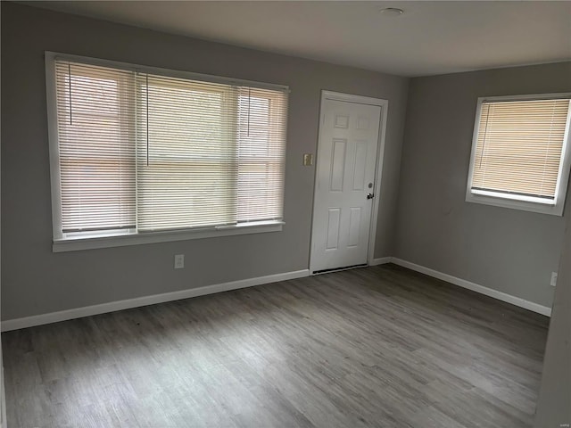 spare room with dark hardwood / wood-style floors