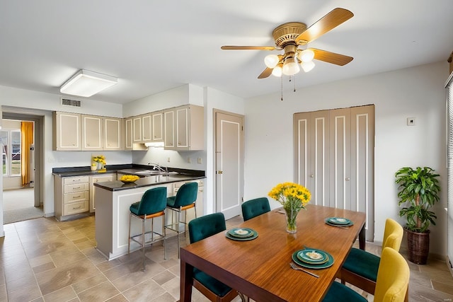 dining room with visible vents and a ceiling fan