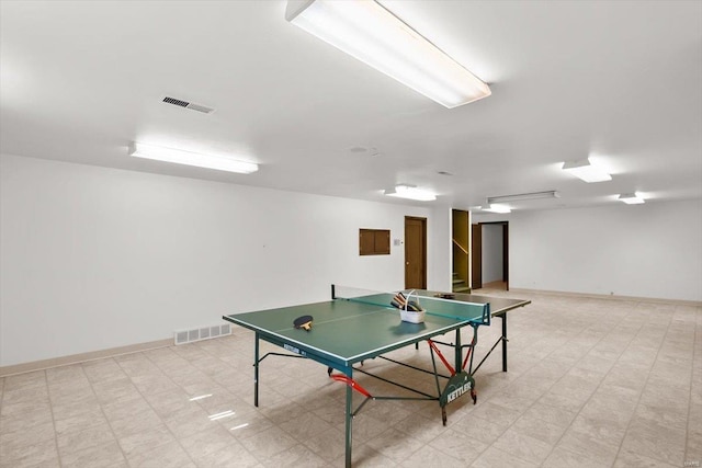 playroom featuring light floors, baseboards, and visible vents