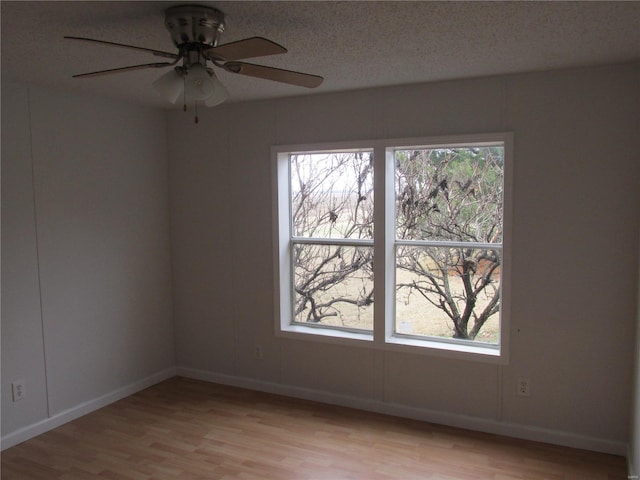 empty room with ceiling fan and light hardwood / wood-style flooring