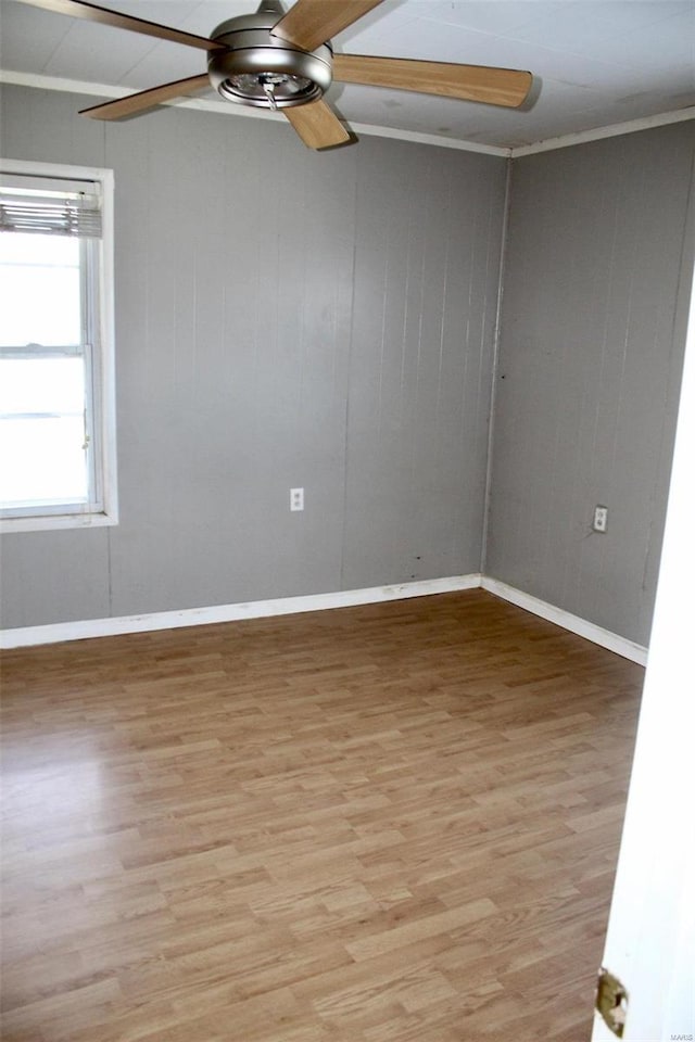 empty room featuring ceiling fan and light hardwood / wood-style flooring