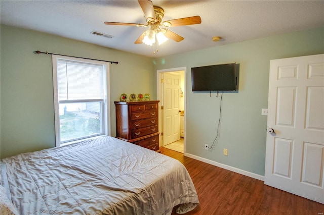 bedroom featuring light wood-type flooring and ceiling fan