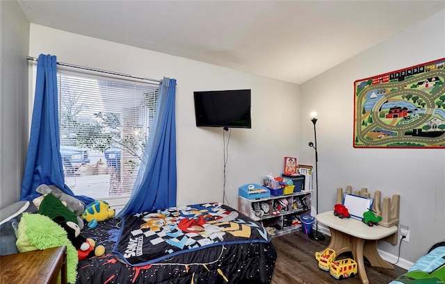 bedroom with wood-type flooring