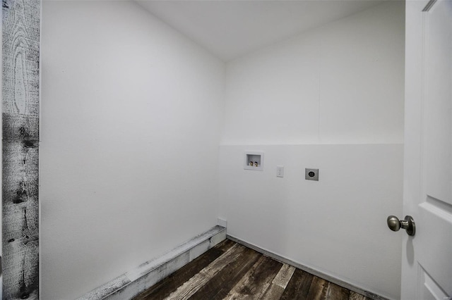 washroom featuring hookup for an electric dryer, hookup for a washing machine, and dark wood-type flooring