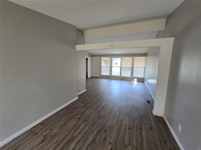 empty room with dark hardwood / wood-style flooring