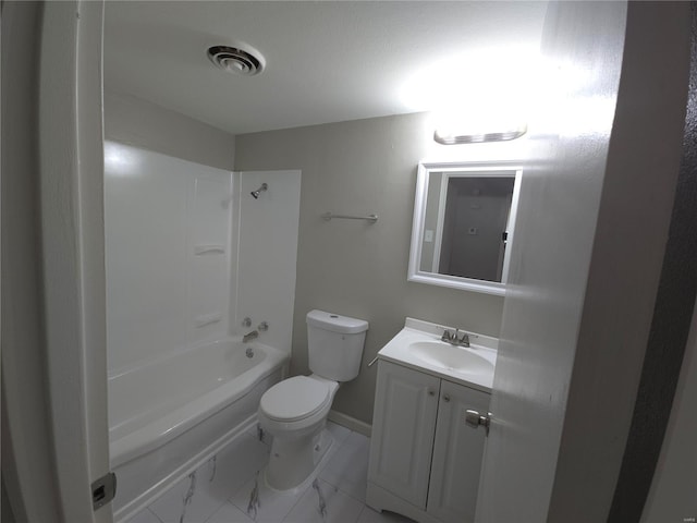 full bathroom featuring vanity, toilet, and bathing tub / shower combination