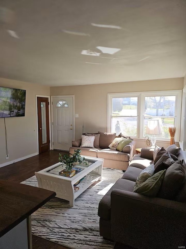 living room with dark wood-type flooring