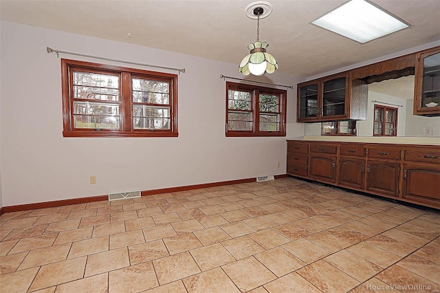 kitchen with hanging light fixtures