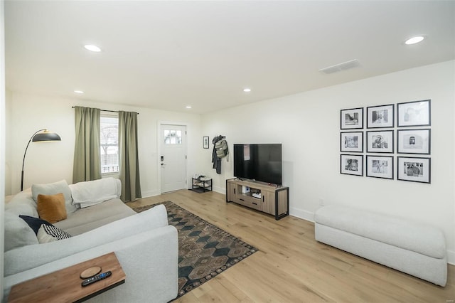 living room featuring light wood-type flooring