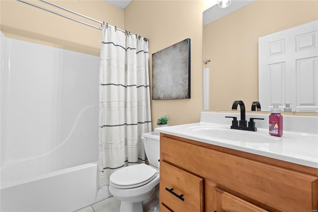 full bathroom with vanity, toilet, and shower / bath combo with shower curtain