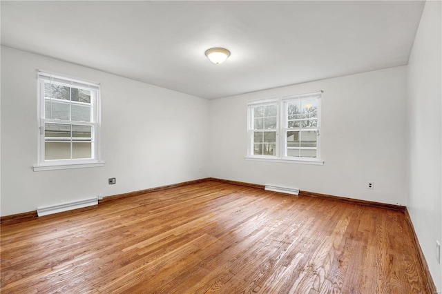 spare room featuring light hardwood / wood-style flooring and a baseboard radiator