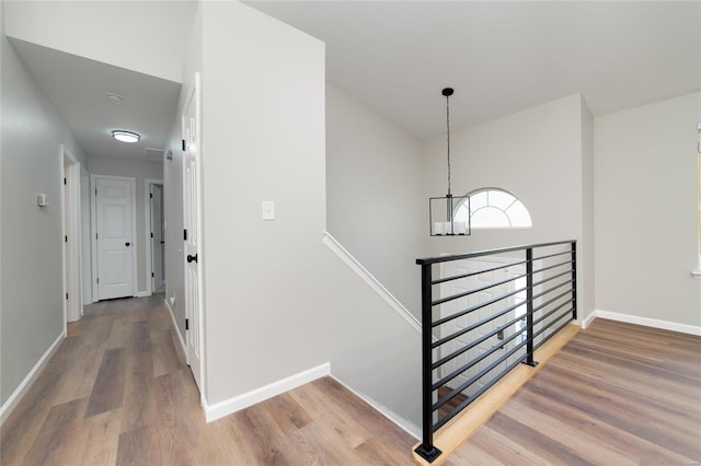 staircase with hardwood / wood-style flooring