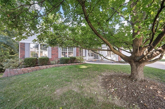 obstructed view of property featuring a front lawn