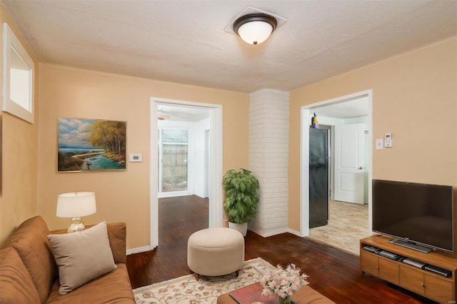 living room featuring dark hardwood / wood-style floors and a healthy amount of sunlight