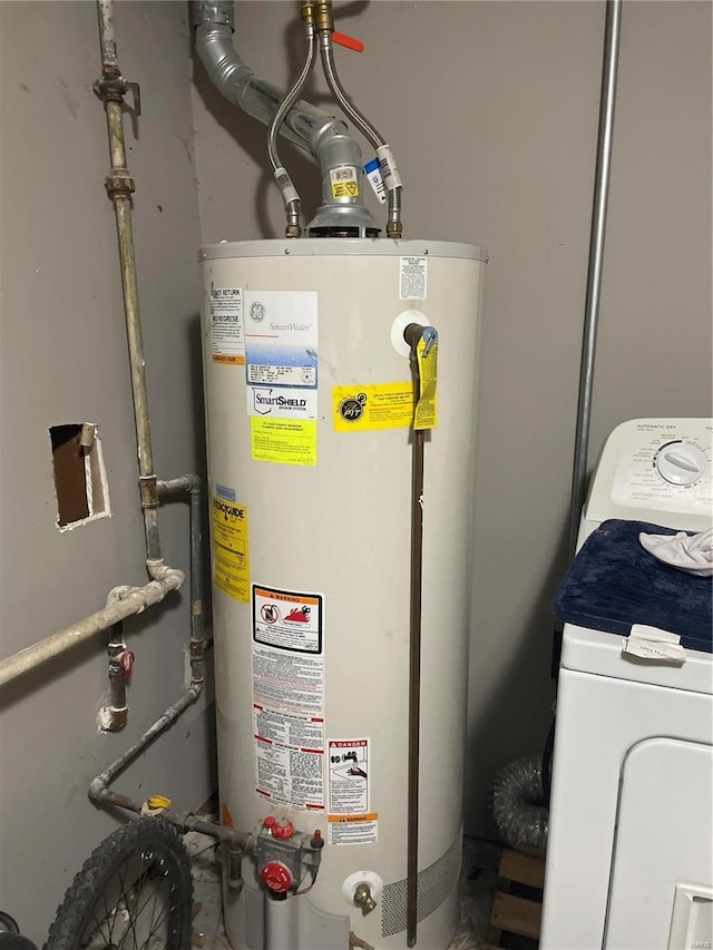 utility room featuring washer / clothes dryer and water heater