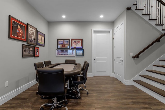 office with dark hardwood / wood-style floors