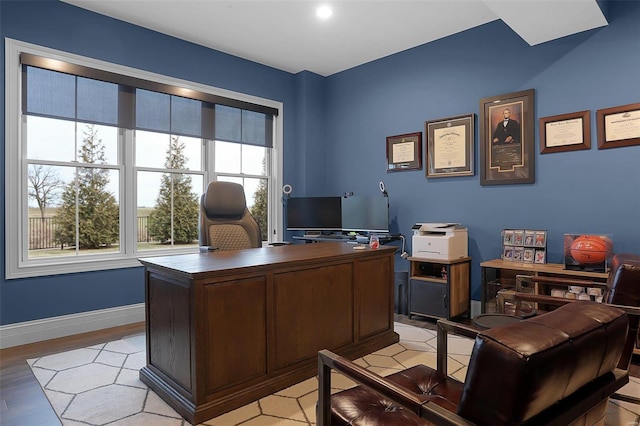 office space featuring light hardwood / wood-style floors