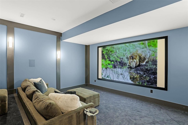 home theater with carpet floors