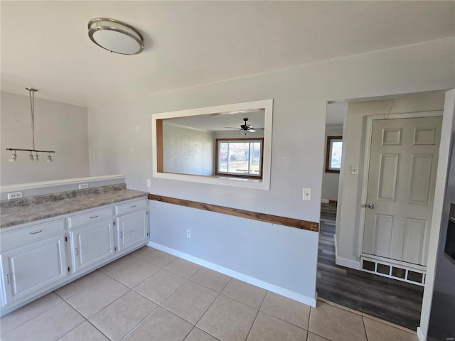 bathroom with vanity, tile patterned floors, and ceiling fan