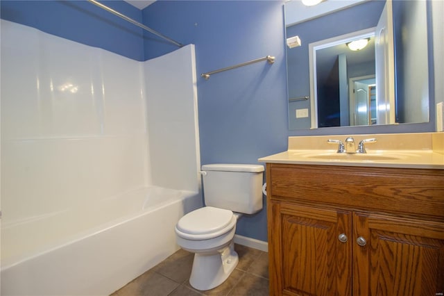 full bathroom featuring vanity, toilet, shower / bath combination, and tile patterned flooring