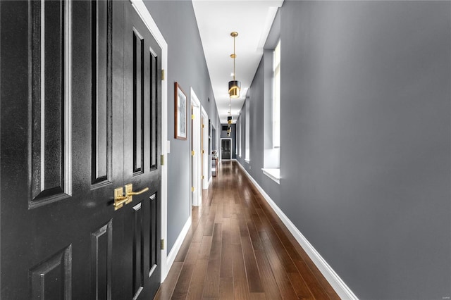 hall with dark wood-type flooring