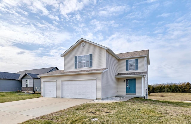 front of property featuring a garage and a front lawn