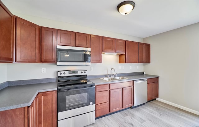 kitchen featuring sink, light wood-type flooring, and appliances with stainless steel finishes