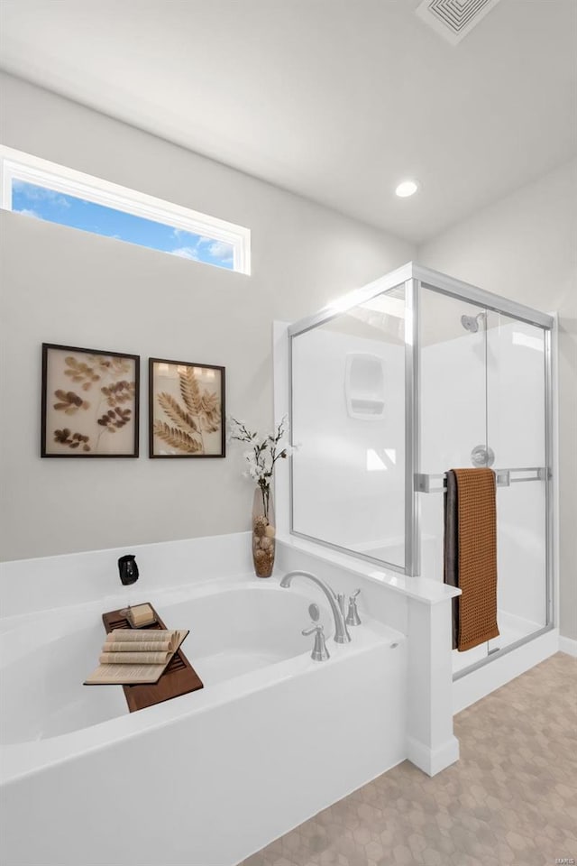 bathroom with plus walk in shower