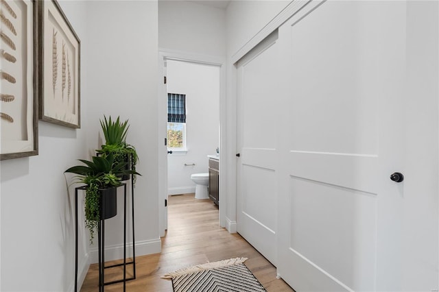 corridor with light hardwood / wood-style floors