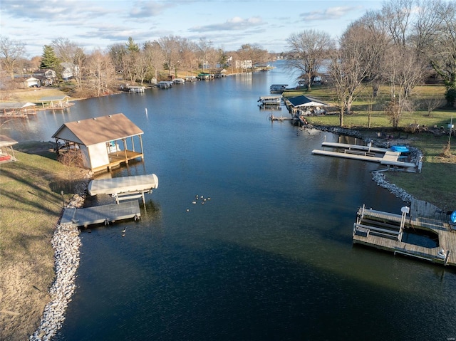 view of dock with a water view