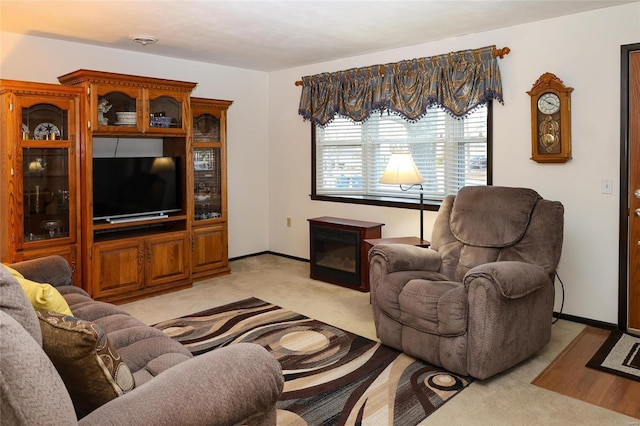 living room with light colored carpet