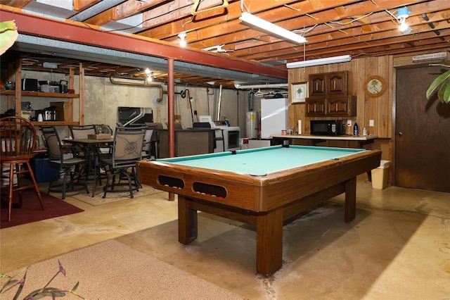 game room with billiards and water heater