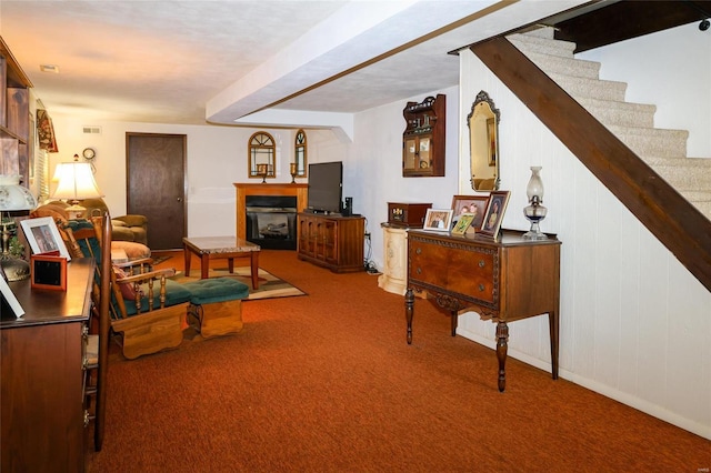 living area with carpet floors