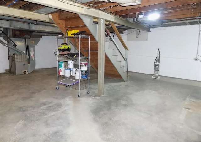 basement featuring heating unit