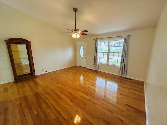 interior space featuring ceiling fan and hardwood / wood-style floors