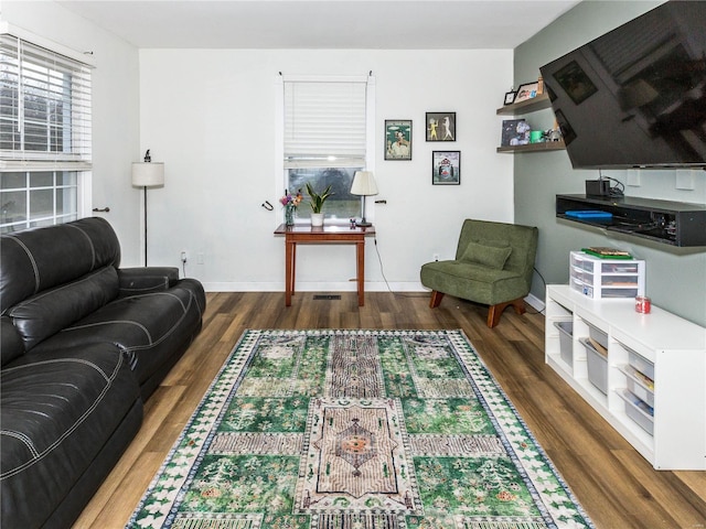 living room featuring dark hardwood / wood-style flooring