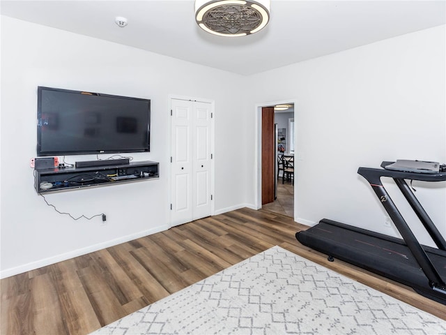 workout area featuring hardwood / wood-style flooring