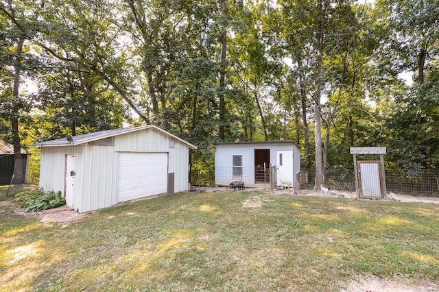 view of outdoor structure with a lawn