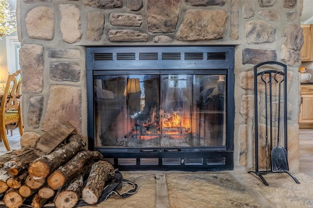 room details featuring a fireplace