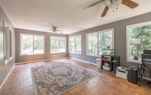 sunroom / solarium featuring ceiling fan and a healthy amount of sunlight