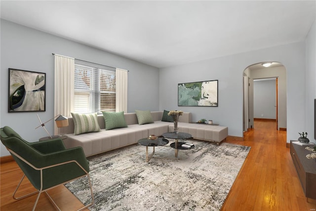 living room featuring light wood-type flooring