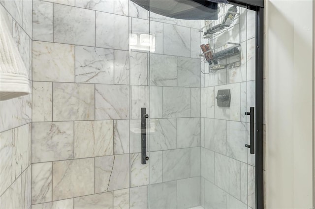 bathroom featuring a shower with shower door