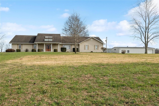 ranch-style home with a front lawn