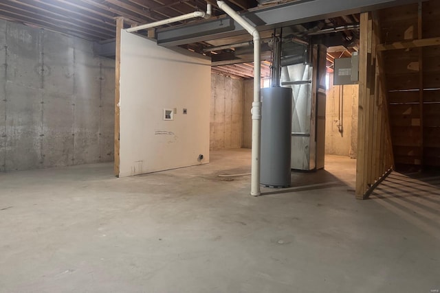 basement featuring gas water heater