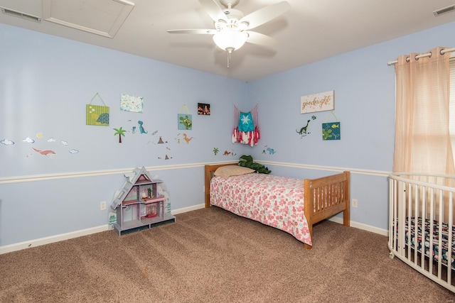 bedroom with carpet and ceiling fan