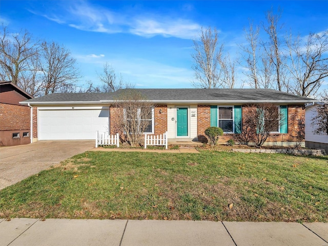 single story home with a front lawn and a garage