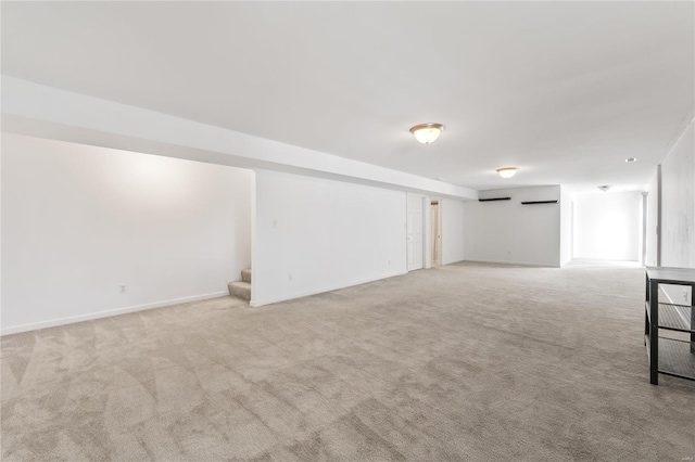 basement with light carpet